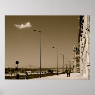 クラシックブラックアンドホワイトシティ通りインリスボン ポスター