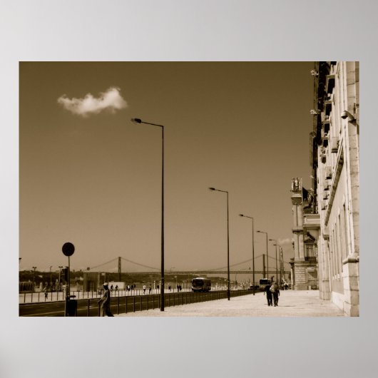 クラシックブラックアンドホワイトシティ通りインリスボン ポスター (正面)