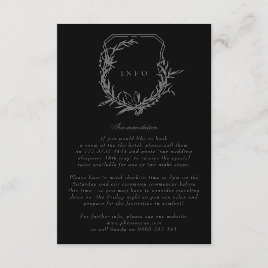 クラシックブラックオンブラックフローラモノグラムクレスト エンクロージャーカード (正面)