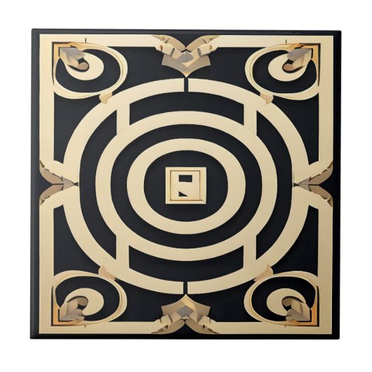 クラシックブラッククリームホワイトギリシャデザインウォールフロア タイル (正面)