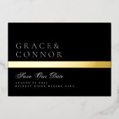 クラシックブラックゴールドストライプフォイル写真保存 箔招待状 (正面)