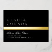 クラシックブラックゴールドストライプフォイル写真保存 箔招待状 (正面)