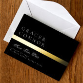 クラシックブラックゴールドストライプフォイル写真保存 箔招待状