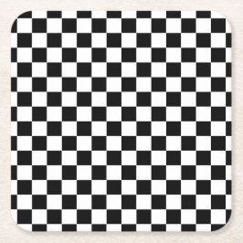 クラシックブラックスクエア柄のホワイトスタイル スクエアペーパーコースター