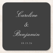 クラシックブラックスクリプトエレガントウェディング名前をカスタムする スクエアペーパーコースター (正面)