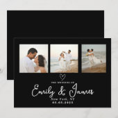 クラシックブラックスクリプト結婚フォトストリップ 招待状 (正面/裏面)