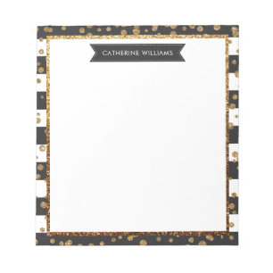 クラシックブラックストライプ金ゴールドグリッタースパークル紙吹雪 ノートパッド