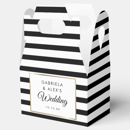 クラシックブラックストライプ金ゴールド結婚式の引き出物箱 フェイバーボックス (オープン)
