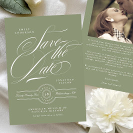 クラシックブラックタイセージ緑の書道写真 セーブザデート