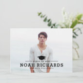 クラシックブラックタイポグラフィ写真卒業 招待状 (スタンド正面)