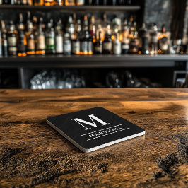 クラシックブラックフパーソナライズされたァミリーモノグラムイニシャル ストーンコースター