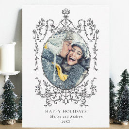 クラシックブラックフレームハッピーホリデーズフォト シーズンカード