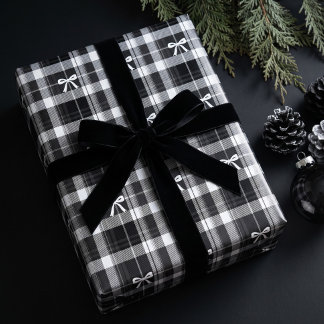 クラシックブラックホワイトボウクリスマスタルタンチェック ラッピングペーパー
