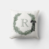 クラシックブラックボウ付きモノグラムリースクレスト クッション (正面)