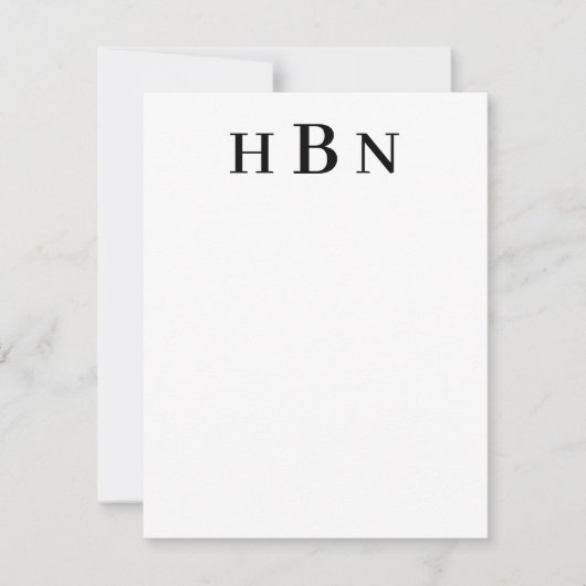 クラシックブラックモノグパーソナライズされたラムイニシャル ノートカード (正面)