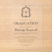 クラシックブラックモノグラムクレスト卒業パーティー アクリル招待状 (正面)