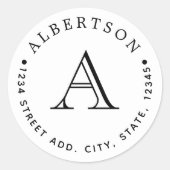 クラシックブラックモノグラムファミリー名差出人住所 ラウンドシール (正面)