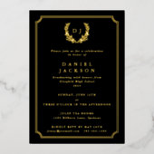 クラシックブラックモノグラム+ローレルリース卒業 箔招待状 (正面)