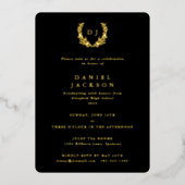 クラシックブラックモノグラム+ローレルリース卒業 箔招待状 (正面)