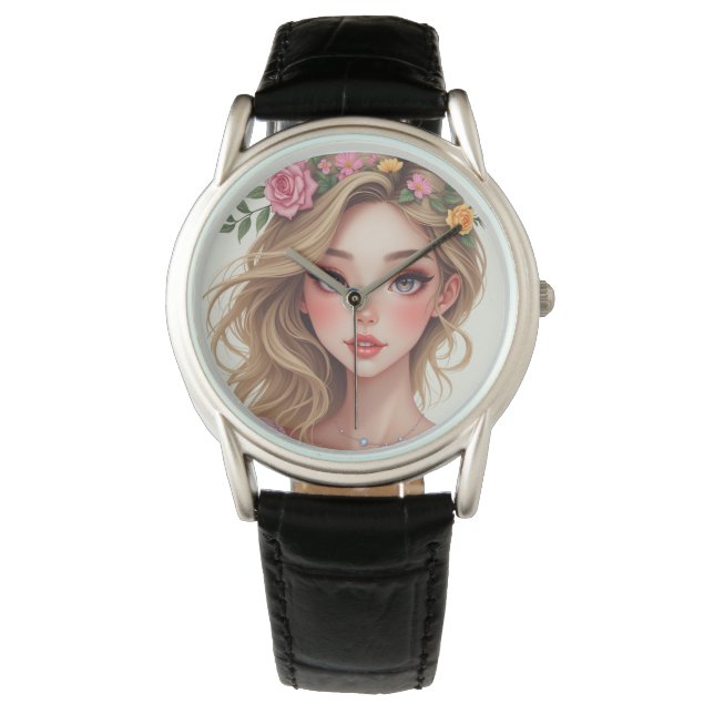 クラシックブラックレザーウォッチ(C.C) 腕時計 (正面)