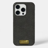 クラシックブラックレザーフェイク金ゴールドモノグラム Case-Mate iPhoneケース (裏面)