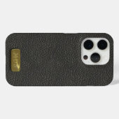 クラシックブラックレザーフェイク金ゴールドモノグラム Case-Mate iPhoneケース (裏面 (横))