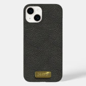 クラシックブラックレザーフェイク金ゴールドモノグラム Case-Mate iPhoneケース (裏面)