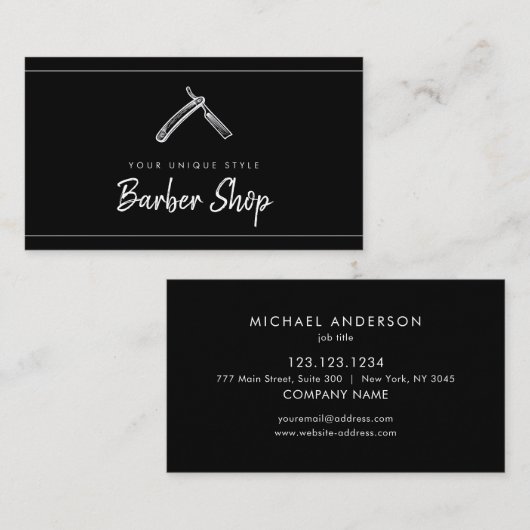 クラシックブラックヴィンテージ理容師ツールバーバーショップ 名刺 (正面/裏面)