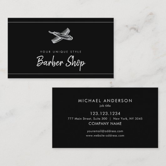 クラシックブラックヴィンテージ理容師ツールバーバーショップ 名刺 (正面/裏面)