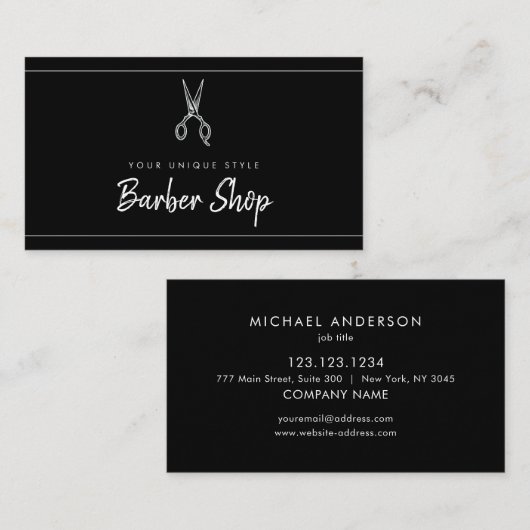 クラシックブラックヴィンテージ理容師ツールバーバーショップ 名刺 (正面/裏面)