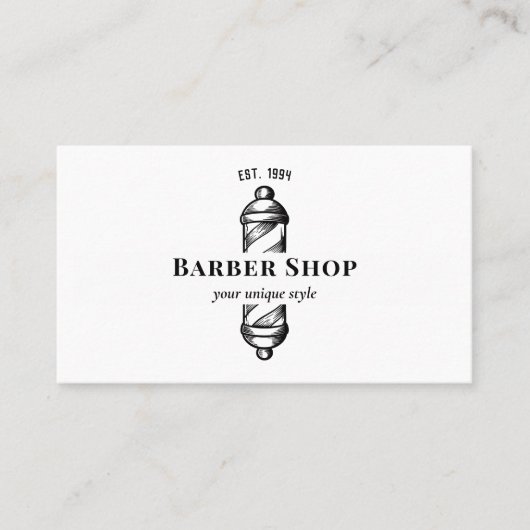 クラシックブラックヴィンテージ理容師ポールバーショップ 名刺 (正面)