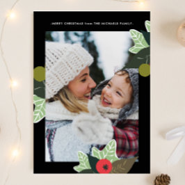クラシックブラック植物枠2枚フォトクリスマス シーズンカード