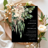 クラシックブラック結婚牡丹 招待状