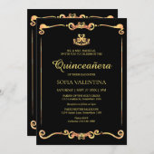 クラシックブラック金ゴールドキンセアニェラ 招待状 (正面/裏面)