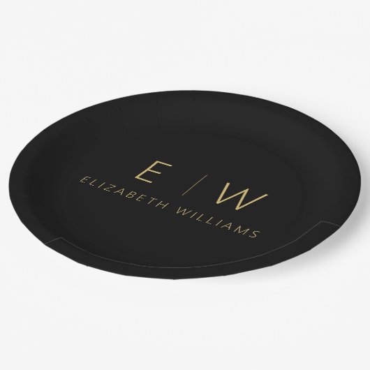 クラシックブラック金ゴールドミニマリストブラックモノグラム ペーパープレート (アングル)