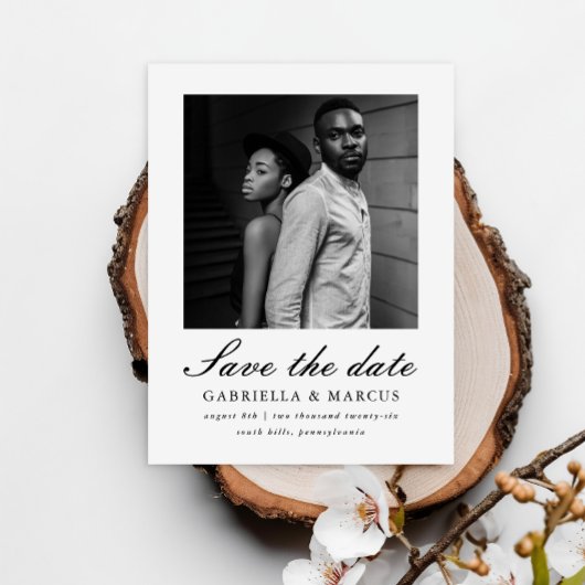 クラシックブラック2写真結婚式の日付を保存 ポストカード