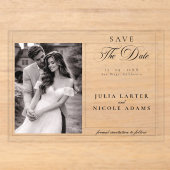 クラシックブラック カリグラフィー写真 Save The Date アクリル招待状 (正面)