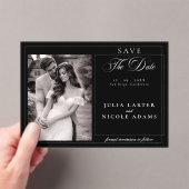 クラシックブラック カリグラフィー写真 Save The Date アクリル招待状 (インサイチュ (ポータブル))