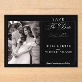 クラシックブラック カリグラフィー写真 Save The Date アクリル招待状 (正面)