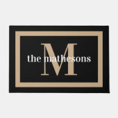 クラシックブラック&タンファミリー名&モノグラム ドアマット (正面)