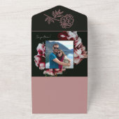 クラシックブラック&ピンク牡丹結婚ズ オールインワン招待状 (外側)