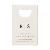 クラシックブラック&ベージュ色モノグラム結婚ズ クレジットカード栓抜き (正面)