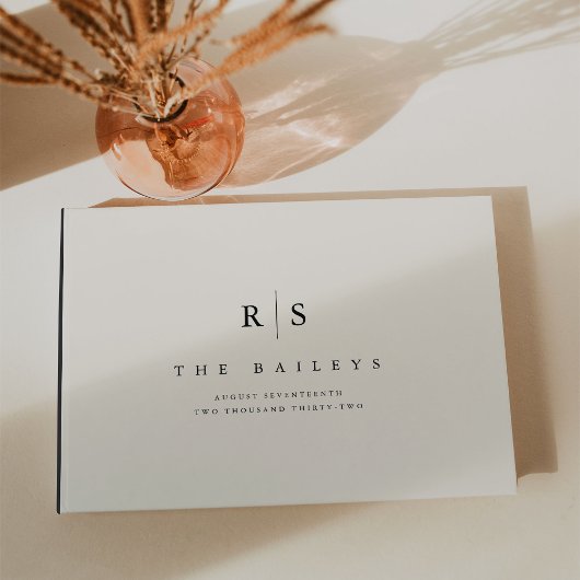 クラシックブラック&ベージュ色モノグラム結婚ズ ゲストブック