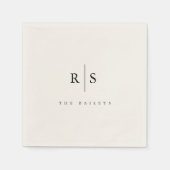 クラシックブラック&ベージュ色モノグラム結婚ズ スタンダードカクテルナプキン (正面)