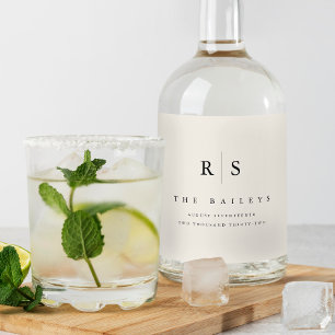 クラシックブラック&ベージュ色モノグラム結婚ズ リキュールボトルラベル