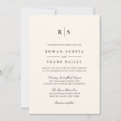 クラシックブラック&ベージュ色モノグラム結婚ズ 招待状 (正面)