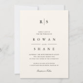 クラシックブラック&ベージュ色モノグラム結婚写真 招待状 (正面)