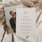 クラシックブラック&ベージュ色モノグラム結婚写真 招待状