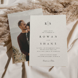 クラシックブラック&ベージュ色モノグラム結婚写真 招待状