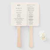 クラシックブラック&ベージュ色モノグラム結婚式 プログラム ハンドファン (正面&裏面)